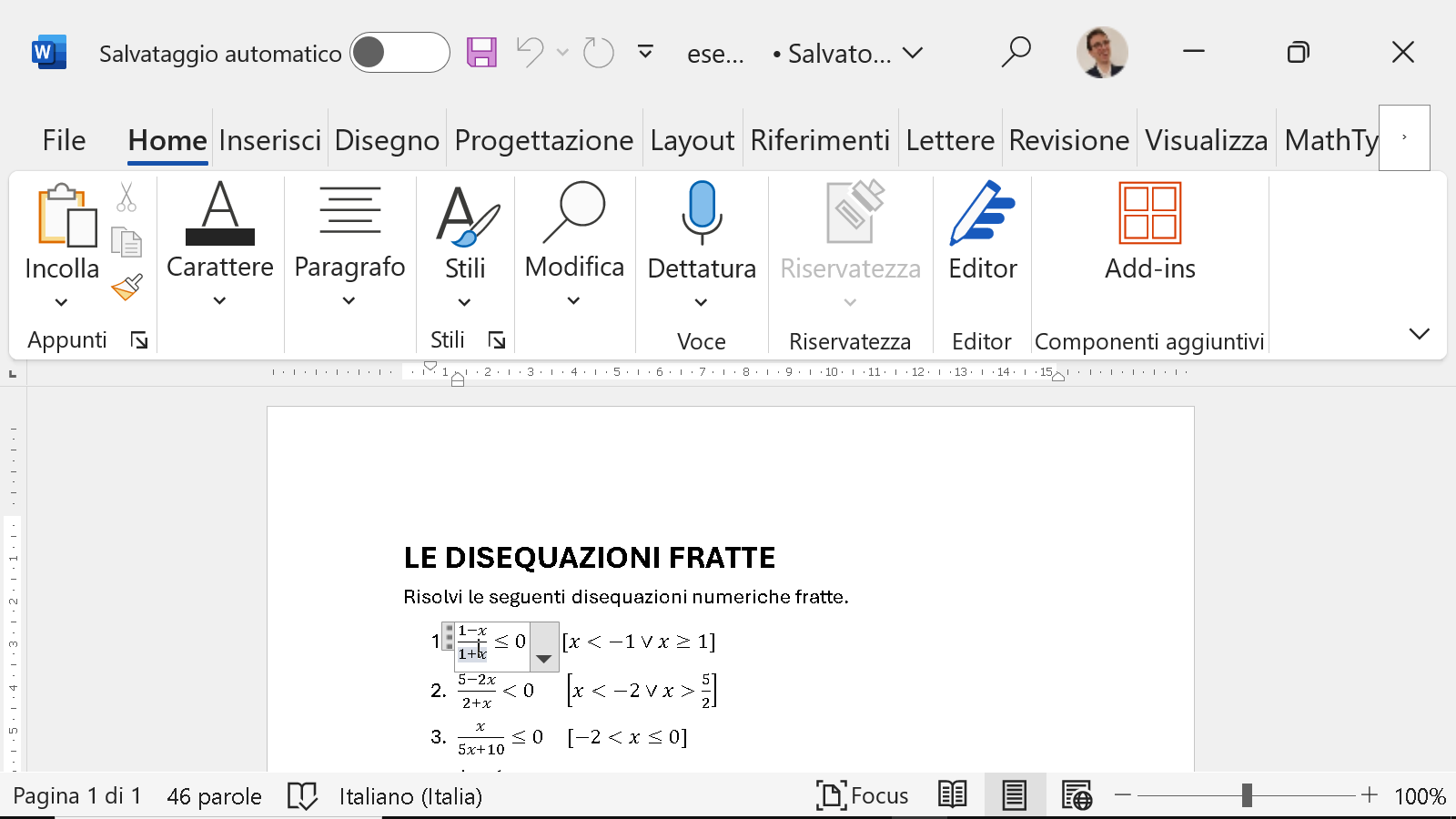 Cursore all'interno della formula