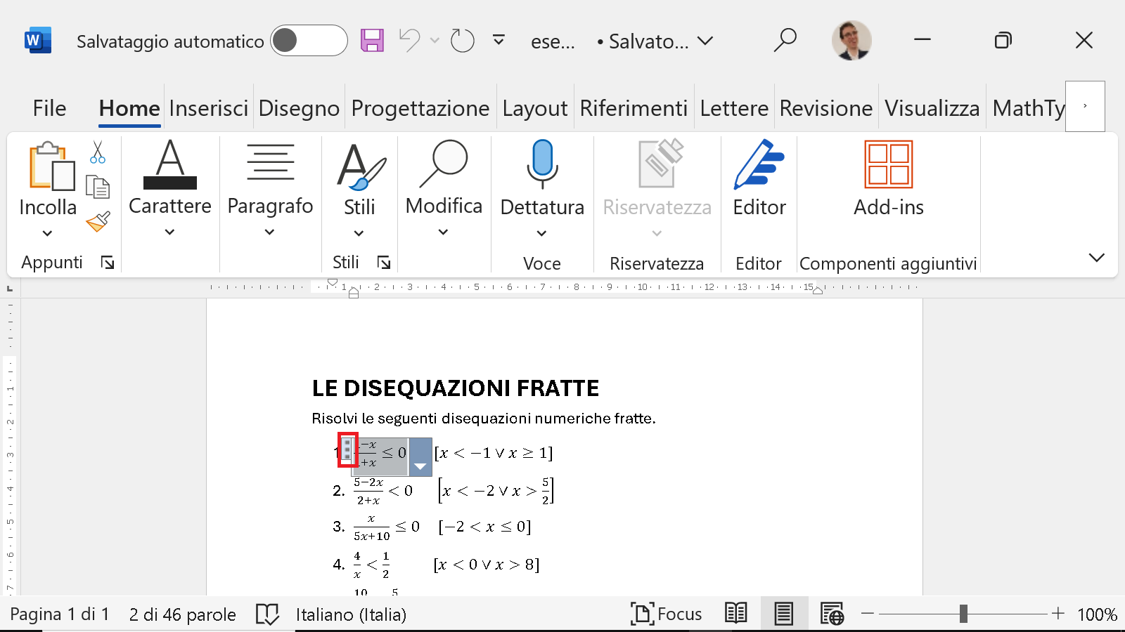 Selezione della formula