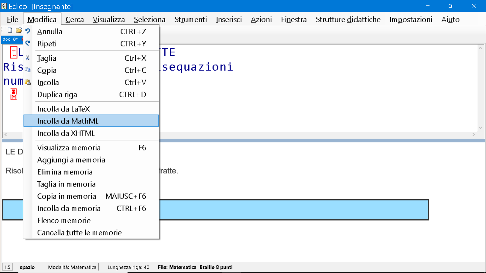 Incolla MathML